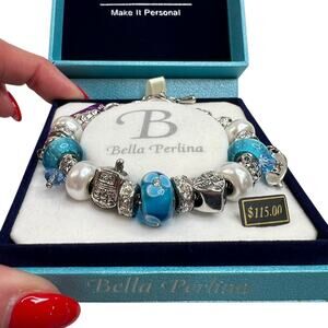 Bella Perlina Silver Tone Charm Bracelet Charms Boxed Vacation Cruise Tropical